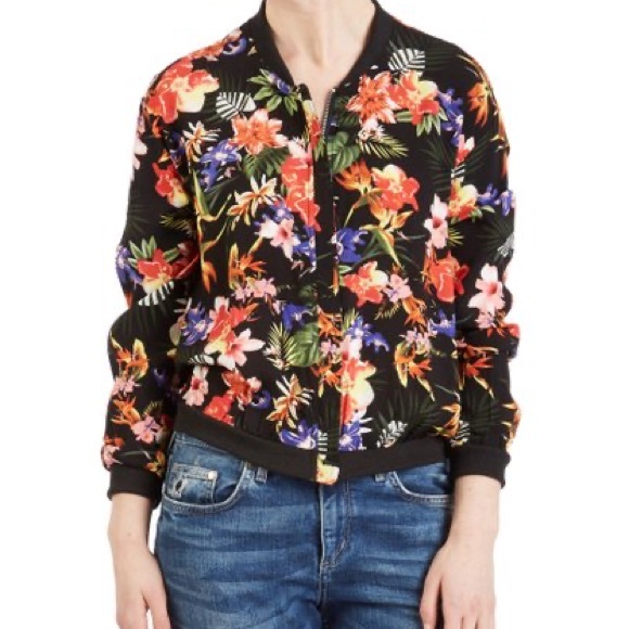 Passport Jackets & Blazers - Passport Floral Satin Bomber Jacket